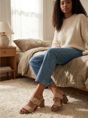 Italian Leather Sandals with Gold Buckle